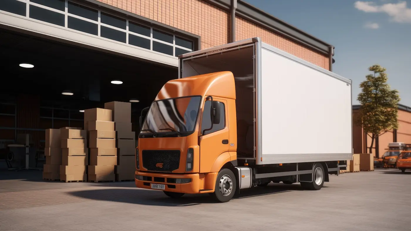 Outside Logistics Warehouse Delivery Van Loaded With Cardboard Boxes Created With Generative Ai Technology At Αρχική