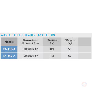 Waste Table Specs At Τραπέζι Απορριμμάτων